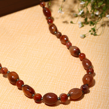 RadiantAura - Authentic Natural Carnelian Gemstone Necklace for Women I Round & Oval beads With Antique Gold