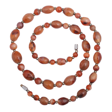 RadiantAura - Authentic Natural Carnelian Gemstone Necklace for Women I Round & Oval beads With Antique Gold