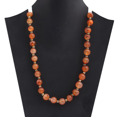 Radiant Aura Natural Carnelian Gemstone Necklace Round Beads with Antique Gold Accents