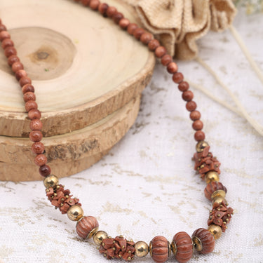 "Golden Glow: Authentic Natural Gold Stone Gemstone Necklace With Bracelet Set for Women