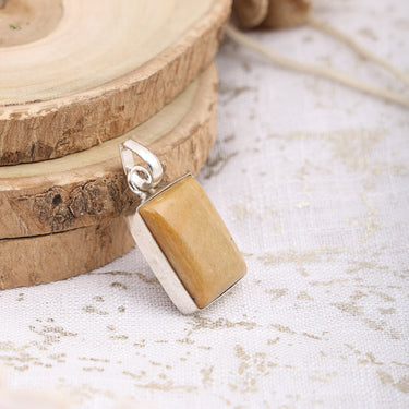 Crafted Brilliance Authentic Natural Yellow Jasper Gemstone Pendant for Women I Rectangular Stone.