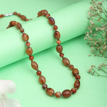 RadiantAura - Authentic Natural Carnelian Gemstone Necklace for Women I Round & Oval beads With Antique Gold