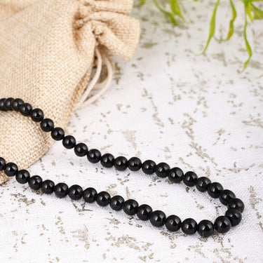 Nightfall Essence Natural Black Onyx Gemstone Round Beads Necklace