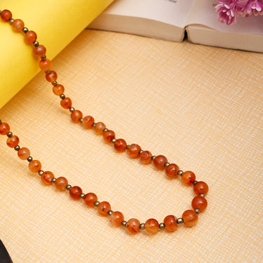 Radiant Aura Natural Carnelian Gemstone Necklace Round Beads with Antique Gold Accents