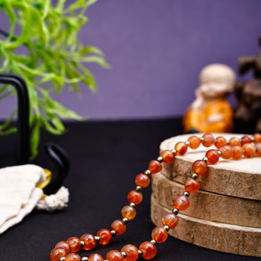 Radiant Aura Natural Carnelian Gemstone Necklace Round Beads with Antique Gold Accents