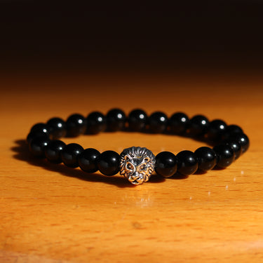 Black Onyx Serenity & Protective Lion Charm Bracelet