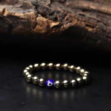 Lustrous Golden Hematite Bracelet with Evil Eye – The Pinnacle of Strength, Protection & Grounding