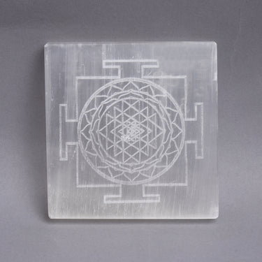 Selenite Divine Natural Moroccan Selenite Gemstone Plate for Cleansing, Charging Healing Stones and Crystals - Sri Yantra