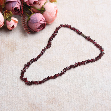 Garnet Gleam Gemstone Necklace in Chip Cut Beads