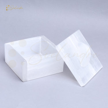 Selenite Souk Natural Moroccan Selenite Gemstone Box for Storing, Cleansing, Charging Healing Stones and Crystals - Selenite Box with Lid