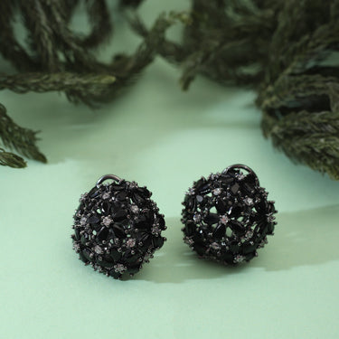 Nocturnal Blossom Black Victorian Polished Stud Earrings