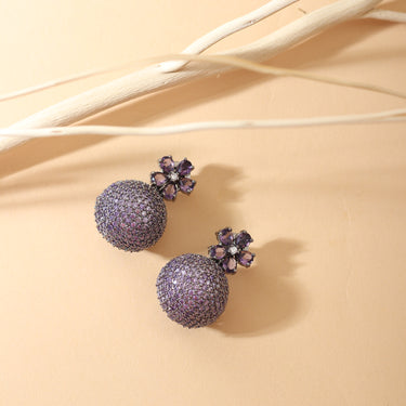 Luminous Blossom Plum American Diamond Dangler Earrings