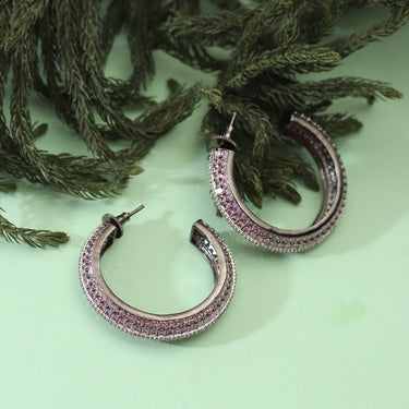 Ethereal Allure Victorian Polished Pink AD Hoop Earrings