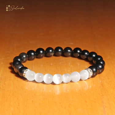 Exotic Moroccan Selenite and Black Obsidian Bracelet – Clarity, Protection, and Balance