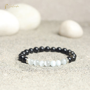 Exotic Moroccan Selenite and Black Obsidian Bracelet – Clarity, Protection, and Balance