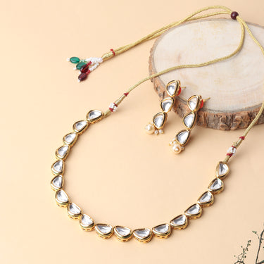 Golden Symphony Collection - Gold plated Kundan Necklace Set With Earrings - Single Line