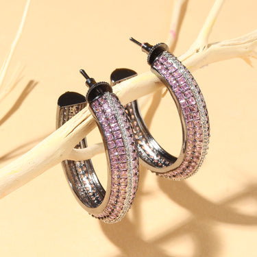 Ethereal Allure Victorian Polished Pink AD Hoop Earrings