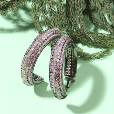 Ethereal Allure Victorian Polished Pink AD Hoop Earrings