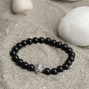 Black Onyx Serenity & Protective Lion Charm Bracelet