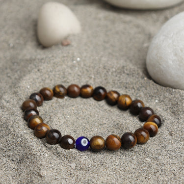 Tiger's Harmony: Tiger Eye Bracelet with Evil Eye – Embrace Wellness, Balance & Positive Energy