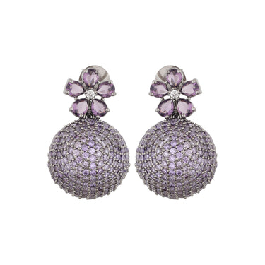 Luminous Blossom Plum American Diamond Dangler Earrings