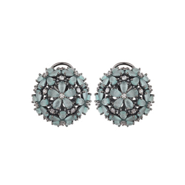 Mint Blossom Victorian Polished Floral Stud Earring