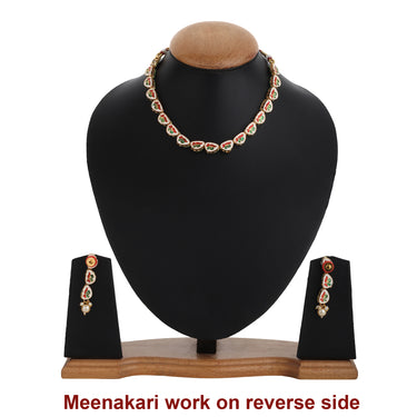 Golden Symphony Collection - Gold plated Kundan Necklace Set With Earrings - Single Line