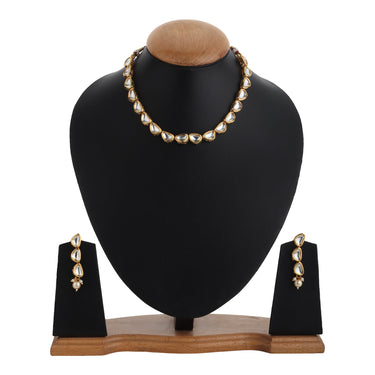 Golden Symphony Collection - Gold plated Kundan Necklace Set With Earrings - Single Line