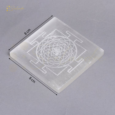 Selenite Divine Natural Moroccan Selenite Gemstone Plate for Cleansing, Charging Healing Stones and Crystals - Sri Yantra